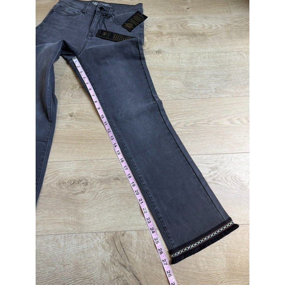 NWT Womens DG2 by Diane Gilman fringe hem embroidered hem black straight size 2 - Picture 6 of 12